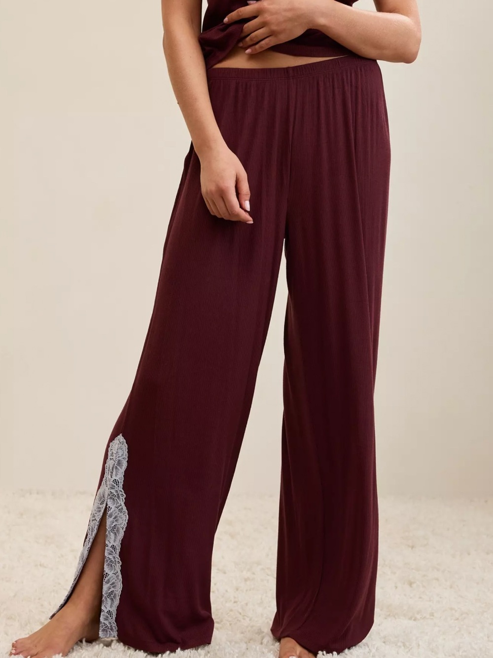 Aerie Brand New (NWT) OVERSLEPT by Aerie Real Soft Ribbed Trouser PJ Royal Berry